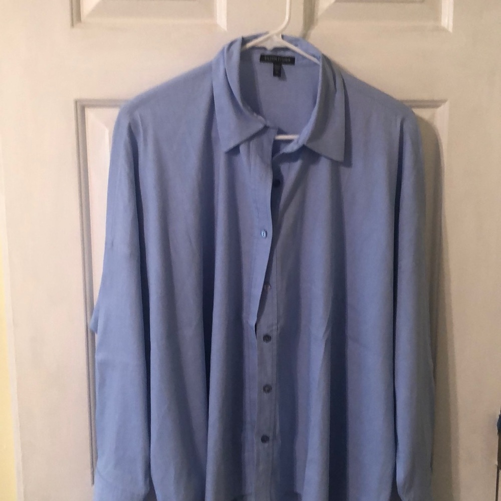 Eileen Fisher light blue linen-blend top/jacket xs